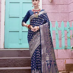 anouk rustic Anouk Blue Ethnic Motifs Woven Design Zari Banarasi Saree-picture-13