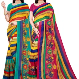 KALINI Pack of 2 Yellow & Red Pure Georgette Saree-picture-21