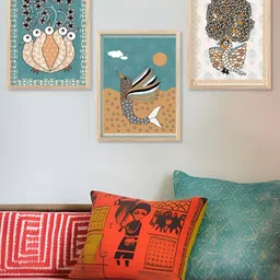 Kotart Blue & Brown 3 Pieces Wooden Birds and Animals Wall Arts-image-68