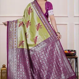 you shop we ship Ethnic Motifs Zari Art Silk Handloom Banarasi Saree image 4