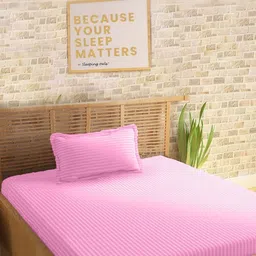 Sleeping Owls Pink Striped 210 TC Single Bedsheet with 1 Pillow Covers-picture-25