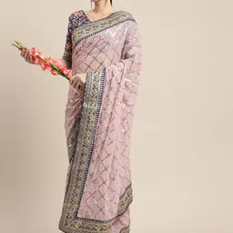 ALAGINI Embellished Embroidered Sequence Pure Georgette Chanderi Saree-picture-34