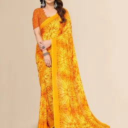 moda rapido ANAND SAREES Yellow Floral Printed Saree image 1
