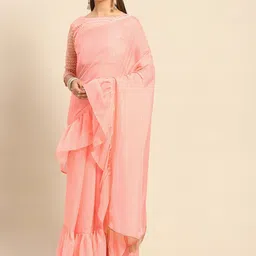 Mitera Peach-Coloured Ruffles Pure Georgette Saree-picture-20