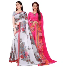 Silk Bazar Magenta & White Pack of 2 Floral Printed Pure Georgette Sarees-image-6