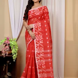 PuJoy Woven Design Pure Cotton Taant Saree-picture-48