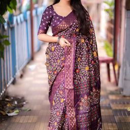 Mitera Purple Kalamkari Printed Zari Woven Design Saree-picture-35