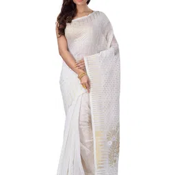 Ruuprekha Geometric Woven Design Zari Silk Cotton Jamdani Saree-image-3