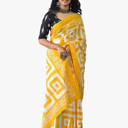 clothonus Geometric Printed Ikat Pure Cotton Saree-image-17