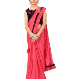 Dhyey Fashion Girls Embellished Sequinned Detailed Lycra Saree-picture-12