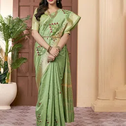 KALINI Floral Ethnic Motif Embroidered Zari Woven Saree-picture-27