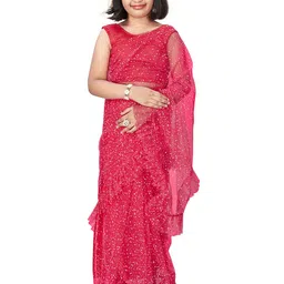 LOOKS AND LIKES Girls Embellished Ruffles Net Saree-picture-6