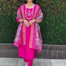 KRITVA FASHION Women Ethnic Motifs Embroidered Kurta with Trousers & Dupatta-image-53