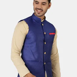 Wintage Mandarin Collar Pastels Straight Kurta with Pyjamas & Nehru Jacket image 3