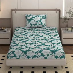 Bromwick Green Floral 160 TC Single Bedsheet with 1 Pillow Covers-picture-29