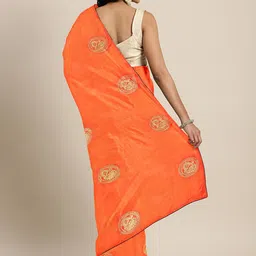 KALINI Orange Ethnic Motifs Embroidered Silk Blend Saree image 4