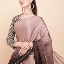 Sangria Brown Ombre Satin Saree image 2