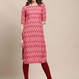 7threads KALINI Women Pack of 2 Blue & Red Geometric Printed Crepe Kurta image 2