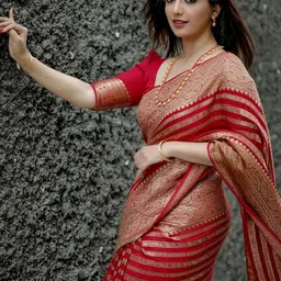 BerMondsey Ethnic Motif Zari Woven Striped Banarasi Saree image 5