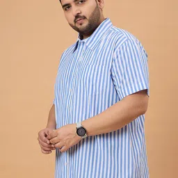 bigbanana Men Plus Size Vertical Stripes Striped Classic Pure Cotton Casual Shirt image 4