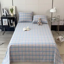 JC HOME Blue & White Checked Pure Cotton 220 TC Queen Bedsheet Set 1.80 mx 2.30 m-picture-30