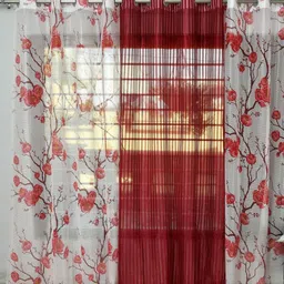 Galaxy Home Decor Maroon & White 3 Pieces Floral Printed Sheer Window Curtains-picture-33
