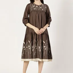 Saffron Threads Embellished Embroidered Keyhole Neck Bishop Sleeve A-Line Midi Dress-picture-36