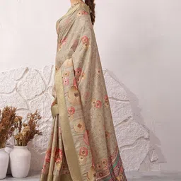 PBS PRINTS Floral Zari Silk Blend Tussar Saree-picture-14