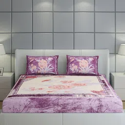 Monte Carlo Purple & White Floral 330 TC Bedsheet with 2 Pillow Covers 331 GSM image 2