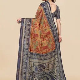 KALINI Orange & Navy Blue Abstract Printed Saree image 2