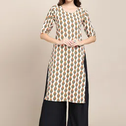 7threads KALINI Women Pack of 2 Beige & Teal Printed Crepe Kurta image 2