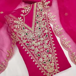 Peachmode Embroidered Organza Unstitched Dress Material image 4