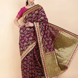 Sangria Black & Gold-Toned Woven Design Zari Silk Blend Saree image 3