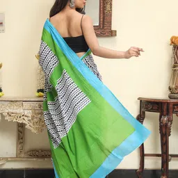 clothonus Ethnic Motifs Mulmul Cotton Handloom Block Print Saree image 3