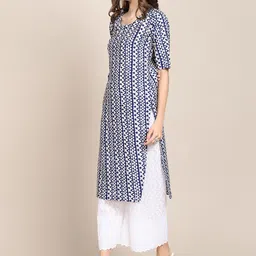 7threads KALINI Women Pack Of 2 Teal & White Ethnic Motifs Printed Summer Sheers Crepe Kurta image 3