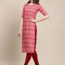 7threads KALINI Women Pack of 2 Blue & Red Geometric Printed Crepe Kurta image 3