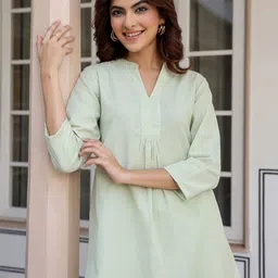 Janasya Women's Mint Cotton Solid A-Line Co-Ords image 5