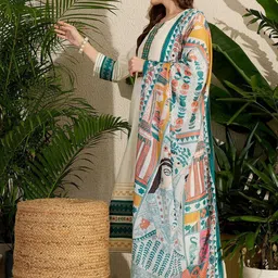 Indo Era Women Ethnic Motifs Embroidered Regular Kurta with Trousers & With Dupatta image 4