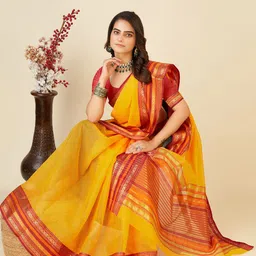 KALINI Checked Zari Silk Cotton Banarasi Saree image 3