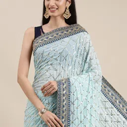 ALAGINI Ethnic Motifs Embroidered Pure Georgette Chanderi Saree image 3