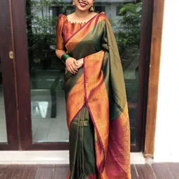 KALINI Geometric Woven Design Zari Banarasi Saree image 3