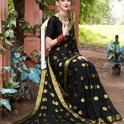 Anouk Black & Gold-Toned Ethnic Motifs Woven Design Beads & Stones Saree image 3