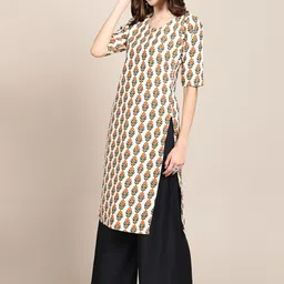 7threads KALINI Pack Of 2 Women Grey & Beige Ethnic Motifs Printed Summer Sheers Crepe Kurta image 3