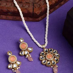 NVR Women Gold-Plated Kundan Studded & Pearls Beaded Long Jewellery Set-picture-11