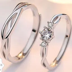 Teeragaj Set Of 2 Stone-Studded Adjustable Couple Finger Rings-image-62