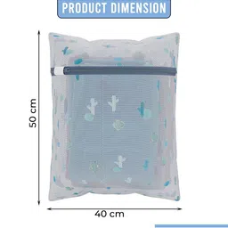 Aura 15-Pcs White Cactus Printed Reusable Mesh Laundry Bags With Zip image 5