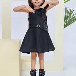 Peppermint A-Line Embellished Knee Length Dress With Bow-image-63