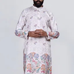 KURTA WALLAH Men Geometric Printed Thread Work Floral Kurta image 3