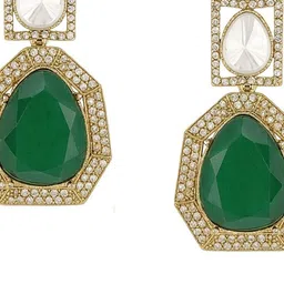 TJC Gold Plated Artificial Stones Studded Teardrop Shaped Drop Earrings image 3