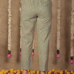 Aramya Women Striped Cotton Straight Fit Mid-Rise Trousers image 4
